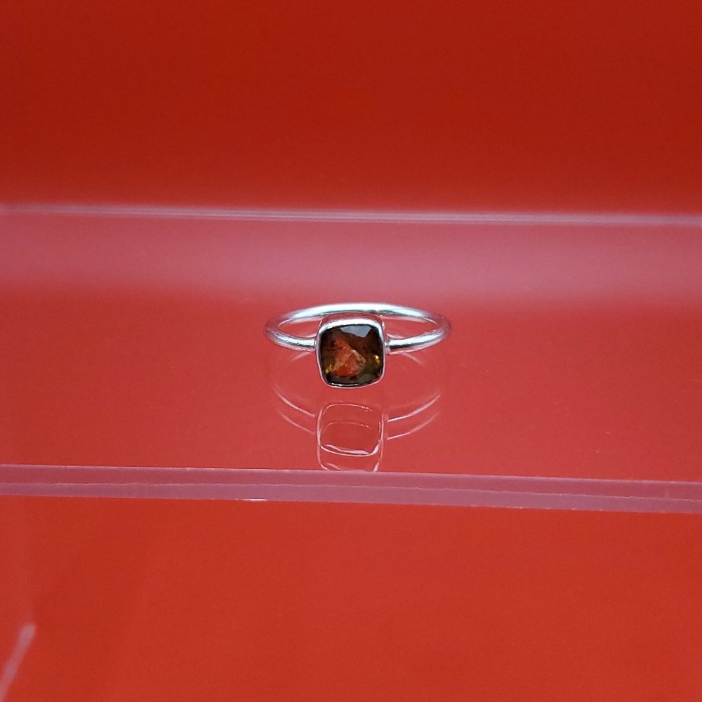 Size 5.75 925 Sterling Silver Square Rough Citrine Gemstone Ring